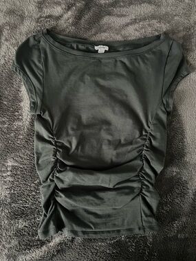 Garage Dark Green Ruched-Side Short Sleeve Top